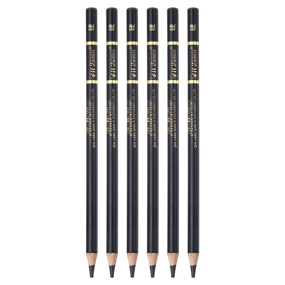 Uxcell 6Pcs Graphite Pencils, Round Hard Refill Wood-case Sketching Pencils Pre-sharpened Sketch Art Supplies for Home Office Classroom Artist Painting Sketching Study, Black