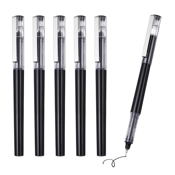 Uxcell 6Pcs Liquid Ink Rollerball Pens, 0.5mm Fine Point Needle Tip Pens Smooth Writing Gel Ink Quick Dry Black Ink for Office Note Taking Journaling, Black Body