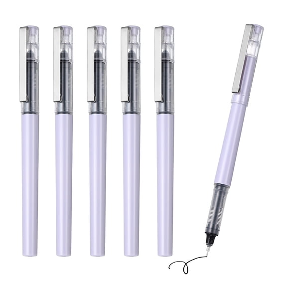 Uxcell 6Pcs Liquid Ink Rollerball Pens, 0.5mm Fine Point Needle Tip Pens Smooth Writing Gel Ink Quick Dry Black Ink for Office Note Taking Journaling, Purple Body