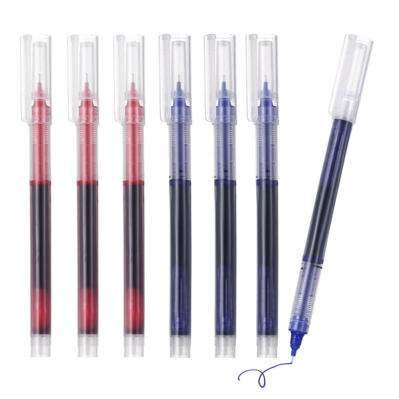 Uxcell 6Pcs Liquid Ink Rollerball Pens, 0.5mm Fine Point Needle Tip Pens Smooth Writing Gel Ink Quick Dry Blue/Red Ink for Office Note Taking Journaling, Transparent Plastic