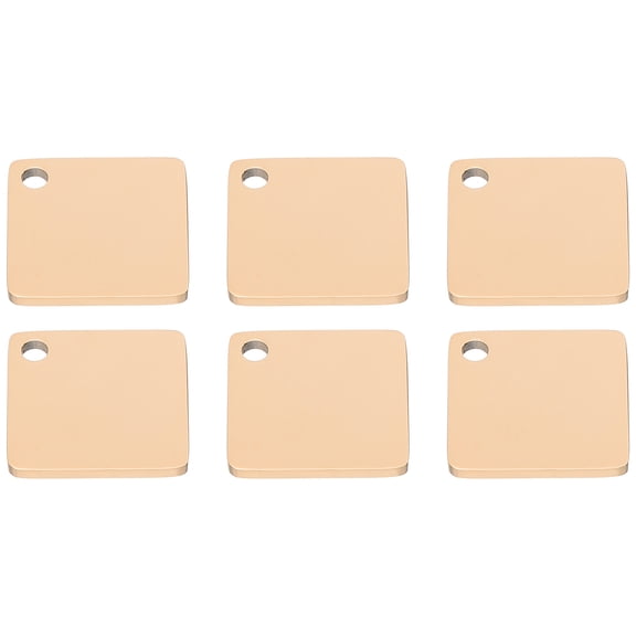 Uxcell 6Pcs Metal Stamping Blanks, 20mm Square Stamping Name Tags Stainless Steel Blanks Metal Plate with Hole for Laser Engraving Stamping Dog Tags Keychain, Rose Gold