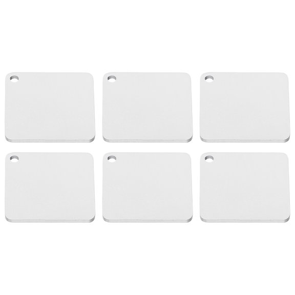 Uxcell 6Pcs Metal Stamping Blanks, 30mm Square Stamping Name Tags Stainless Steel Blanks Metal Plate with Hole for Laser Engraving Stamping Dog Tags Keychain, Silver Tone