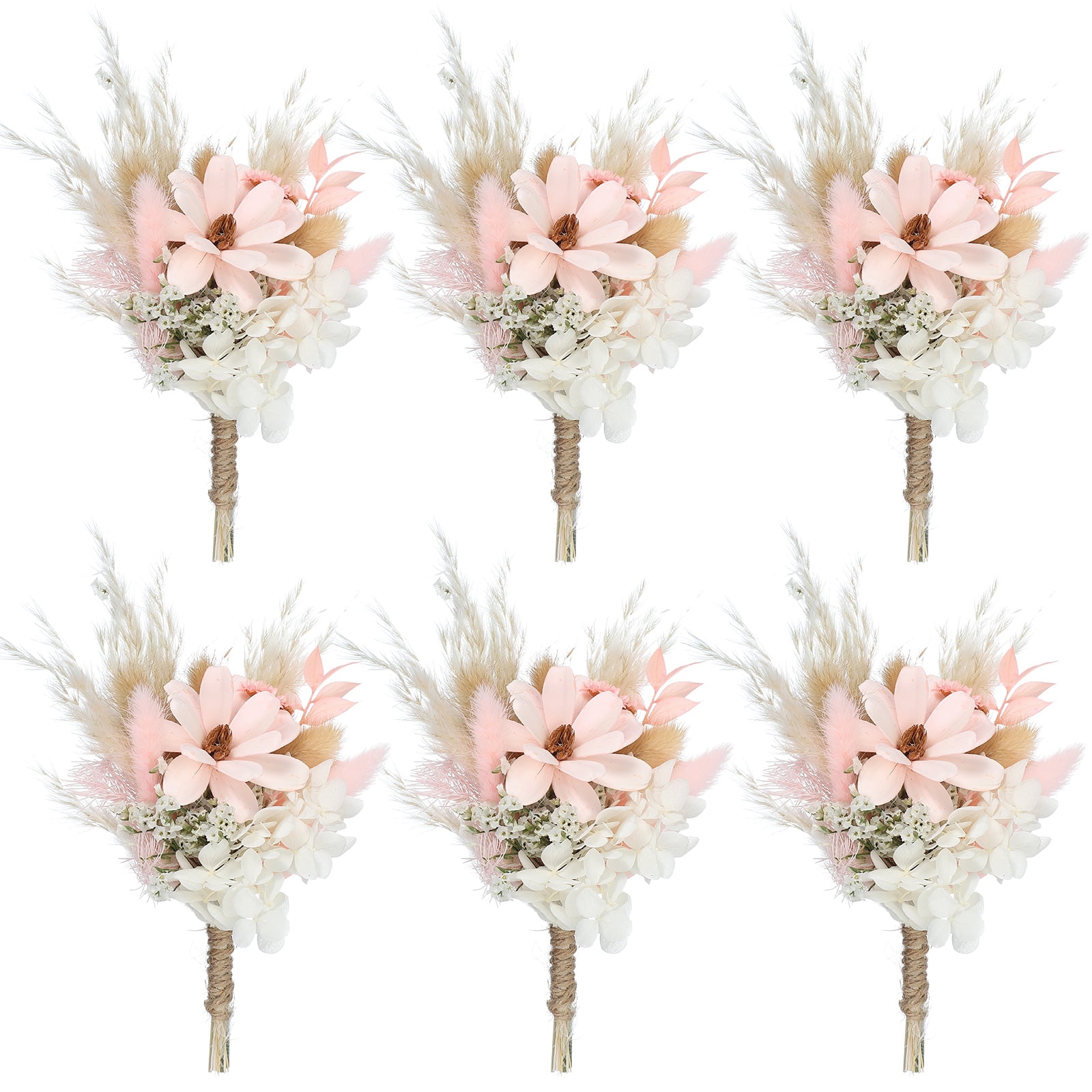 Uxcell 6Pcs Mini Pampas Grass Dried Flower Bouquet Gypsophila Boho Gift Pink White