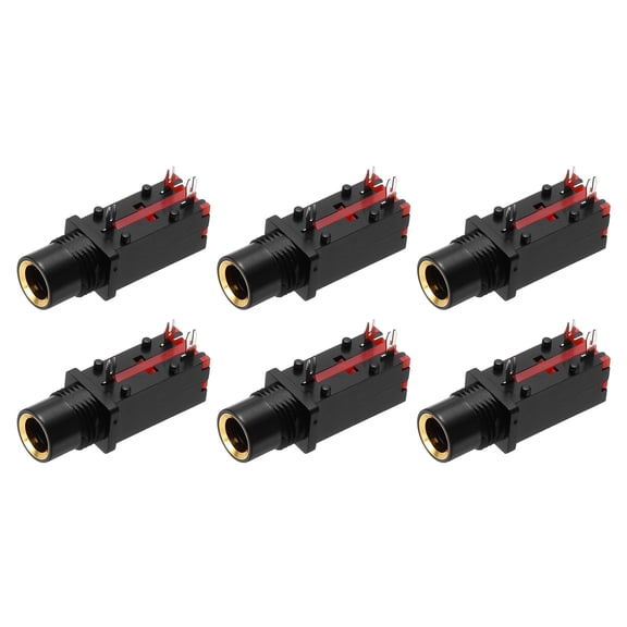 Uxcell 6Pcs PCB Mount 6.35mm Female Socket, 3 Pin 11.5mm Mono Jack Socket Headphone Audio Connector for Microphone Earphone Media Player, Gold Interface