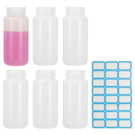 Uxcell 6Pcs Plastic Reagent Bottles, 17.6oz Laboratory Grade Chemical Sample Bottles HDPE Leak-Proof Liquids Storage Containers for Lab Reagents Travel Toiletries, Semi Transparent
