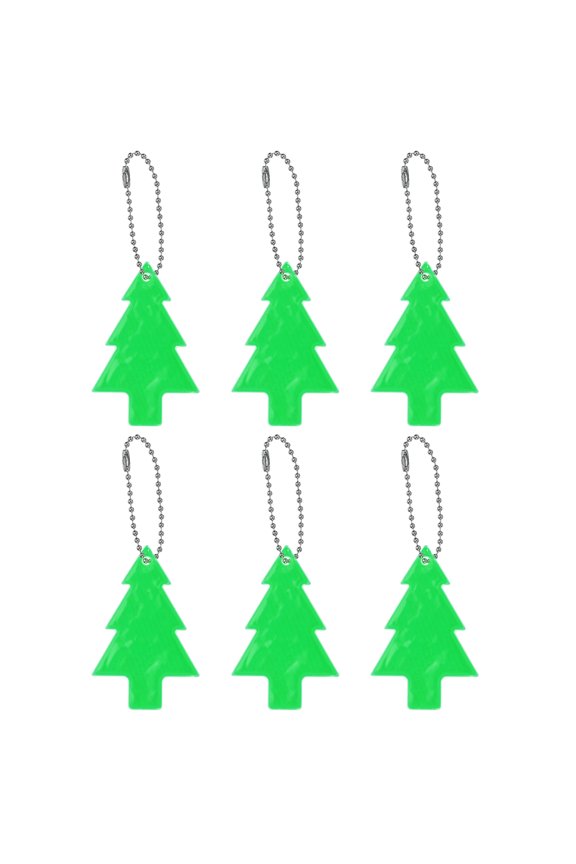 6Pcs Reflective Keychain Tags Reflective Pendant Reflector Key Ring Safety Reflector Christmas Tree Shape Green