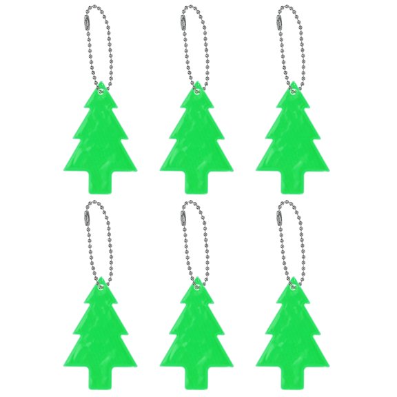 Uxcell 6Pcs Reflective Keychain Tags Reflective Pendant Reflector Key Ring Safety Reflector Christmas Tree Shape Green