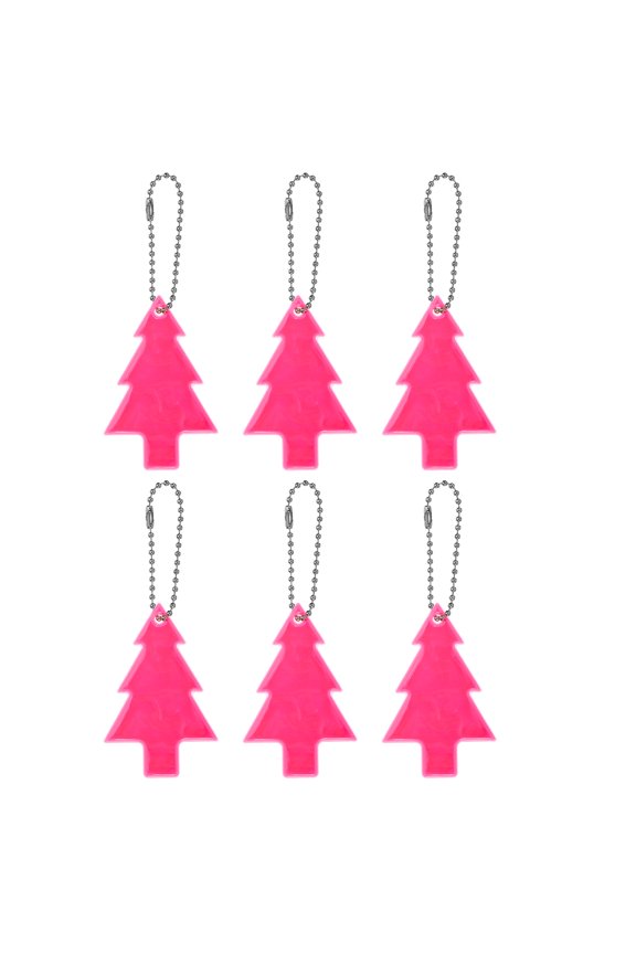 6Pcs Reflective Keychain Tags Reflective Pendant Reflector Key Ring Safety Reflector Christmas Tree Shape Pink
