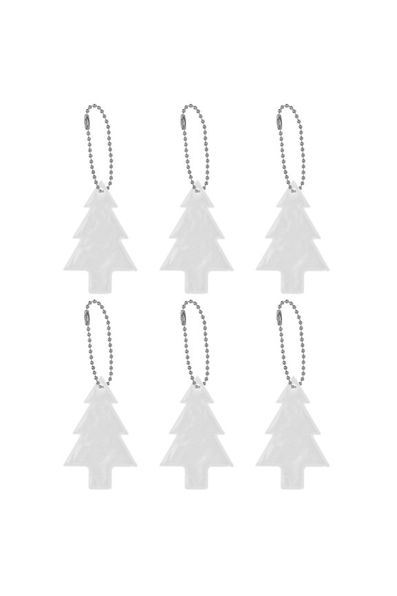 6Pcs Reflective Keychain Tags Reflective Pendant Reflector Key Ring Safety Reflector Christmas Tree Shape Silver-White