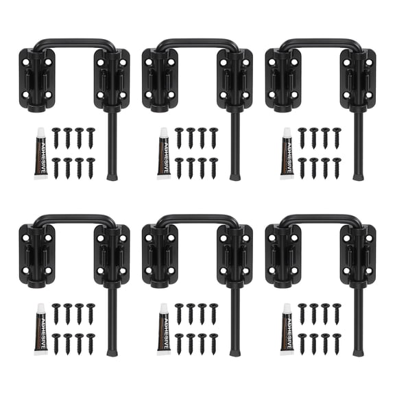 Uxcell 6Pcs Sliding Door Loop Lock Latch, 3-15/16" x 2-3/8" U-Shaped Latch Hook Lock with Screws & Nail-free Adhesive for Uneven or Warped Doors Window Garden Fence, Black