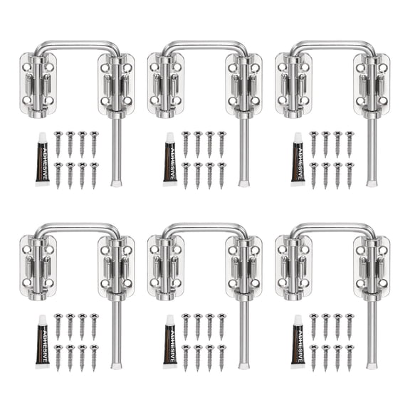 Uxcell 6Pcs Sliding Door Loop Lock Latch, 3-15/16" x 2-3/8" U-Shaped Latch Hook Lock with Screws & Nail-free Adhesive for Uneven or Warped Doors Window Garden Fence, Silver