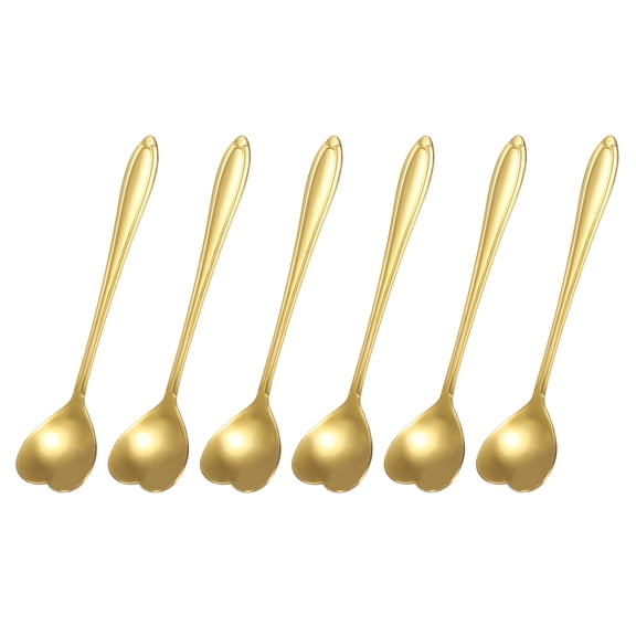 Uxcell 6Pcs Stainless Steel Flower Spoons 5 Inch Heart Shape Coffee Spoon Small Teaspoon Dessert Spoon for Espresso Sugar Cake, Gold