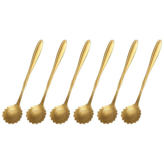 Uxcell 6Pcs Stainless Steel Flower Spoons 5 Inch Sunflower Shape Coffee Spoon Small Teaspoon Dessert Spoon for Espresso Sugar Cake, Gold