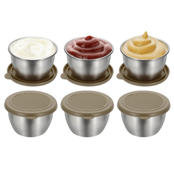 Uxcell 6Pcs Stainless Steel Salad Dressing Container with Lid(80ml/2.8oz Brown)