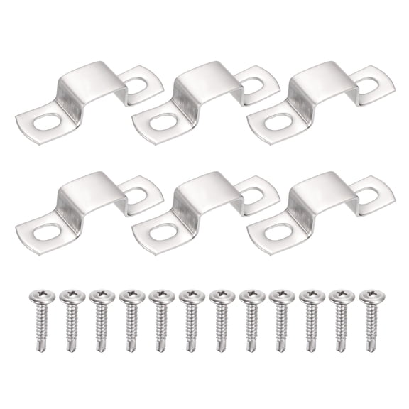 Uxcell 6Pcs U Shape Square Tube Clamp, 20x15mm U Shaped Bracket 304 Stainless Steel Square Strap Clamp with Phillips Head Self Drilling Screws for Pipes Door Closed Bar Holder Railings
