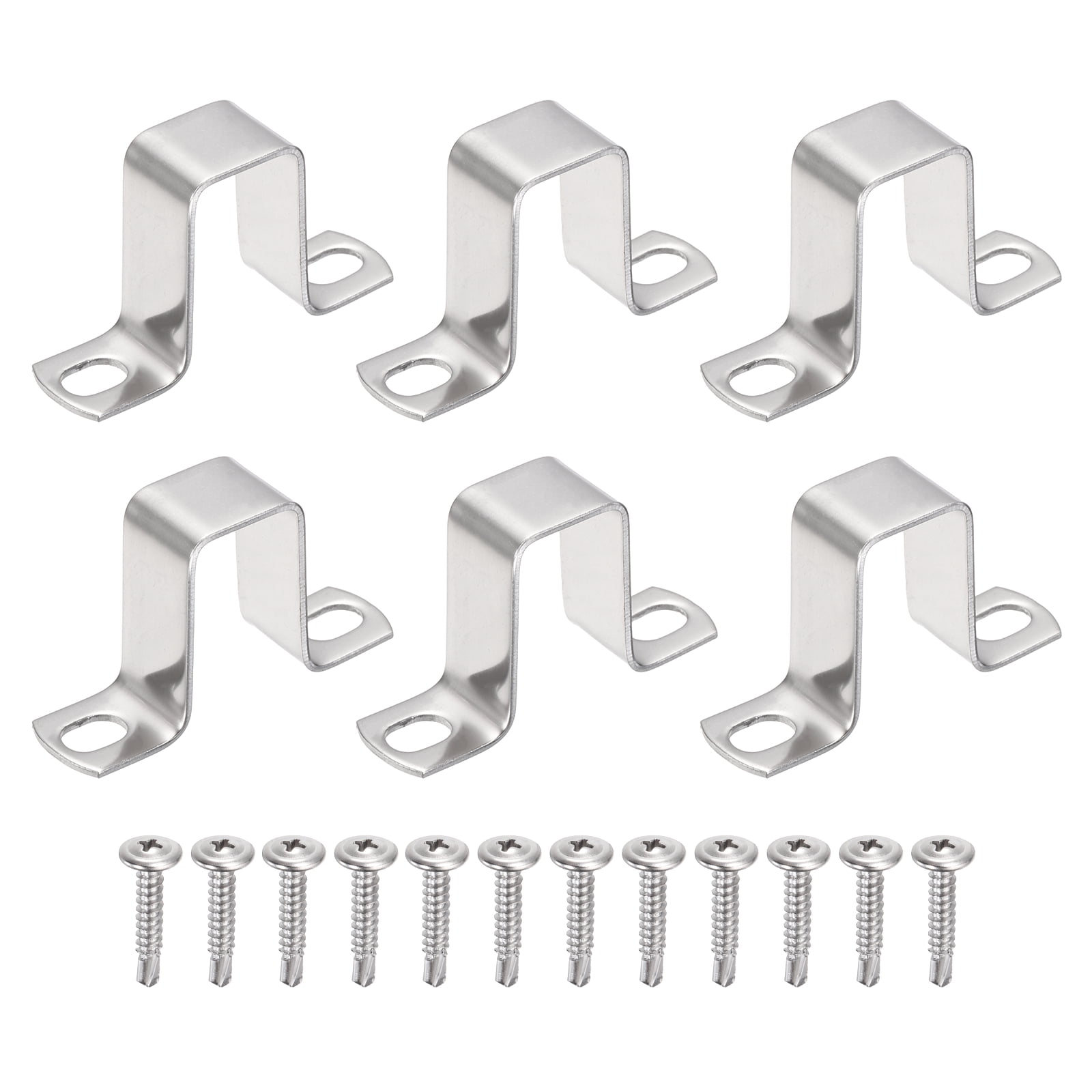 Uxcell 6Pcs U Shape Square Tube Clamp, 25x50mm U Shaped Bracket 304 Stainless Steel Square Strap Clamp with Phillips Head Self Drilling Screws for Pipes Door Closed Bar Holder Railings