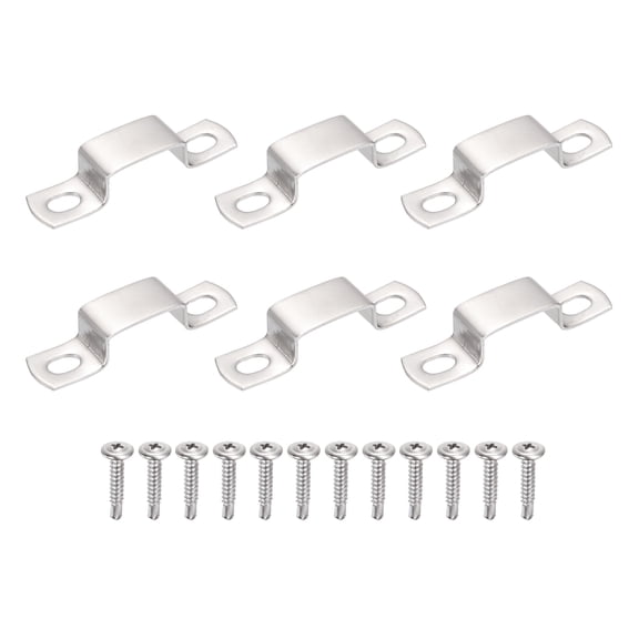 Uxcell 6Pcs U Shape Square Tube Clamp, 30x15mm U Shaped Bracket 304 Stainless Steel Square Strap Clamp with Phillips Head Self Drilling Screws for Pipes Door Closed Bar Holder Railings