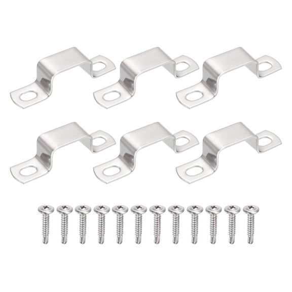 Uxcell 6Pcs U Shape Square Tube Clamp, 30x20mm U Shaped Bracket 304 Stainless Steel Square Strap Clamp with Phillips Head Self Drilling Screws for Pipes Door Closed Bar Holder Railings