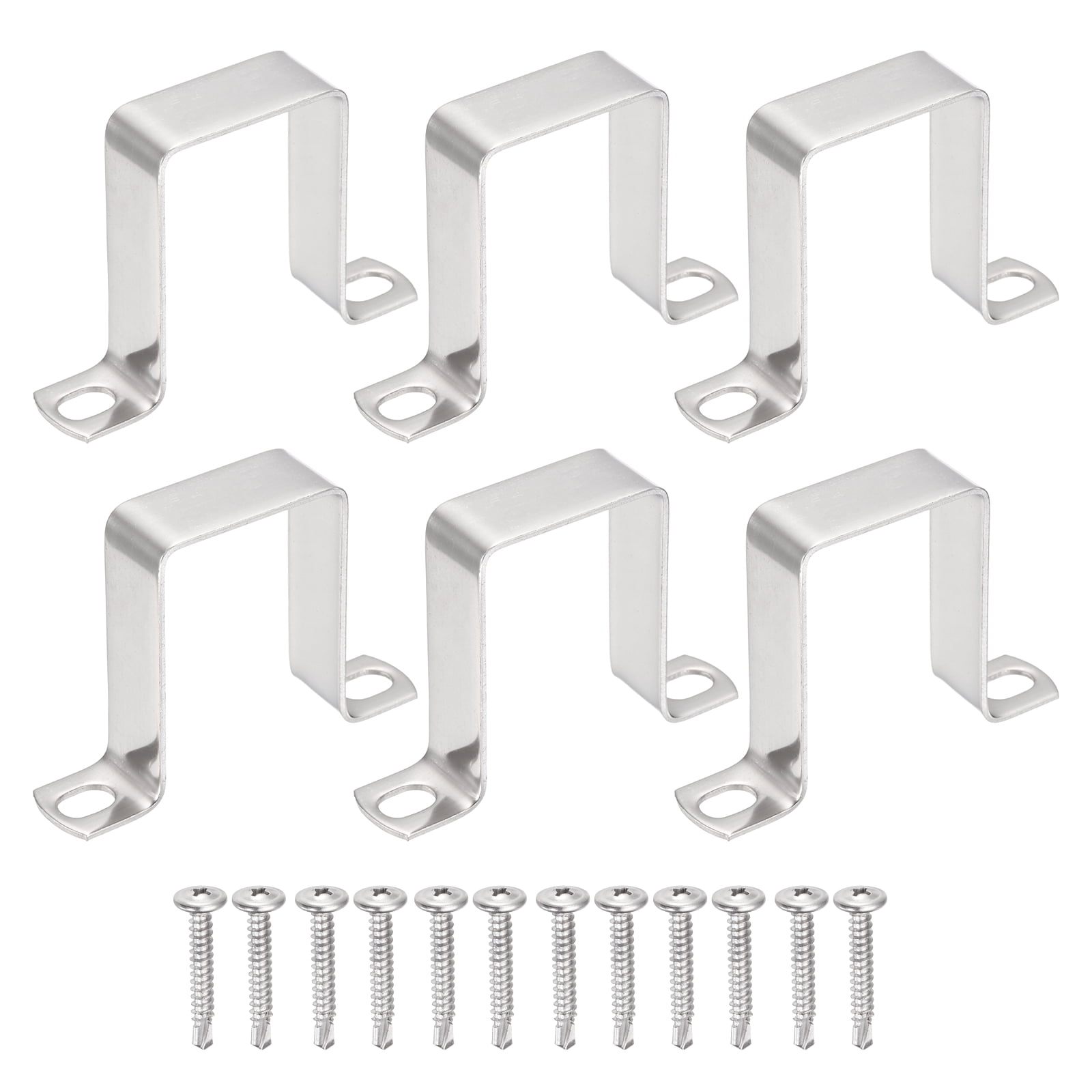 Uxcell 6Pcs U Shape Square Tube Clamp, 40x60mm U Shaped Bracket 304 Stainless Steel Square Strap Clamp with Phillips Head Self Drilling Screws for Pipes Door Closed Bar Holder Railings