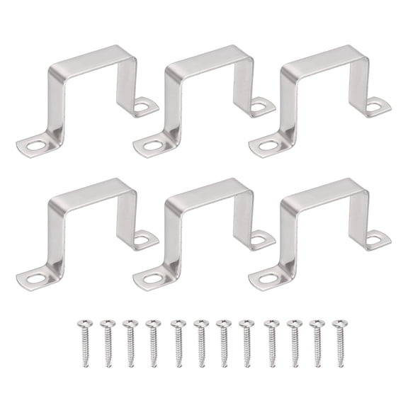 Uxcell 6Pcs U Shape Square Tube Clamp, 45x45mm U Shaped Bracket 304 Stainless Steel Square Strap Clamp with Phillips Head Self Drilling Screws for Pipes Door Closed Bar Holder Railings