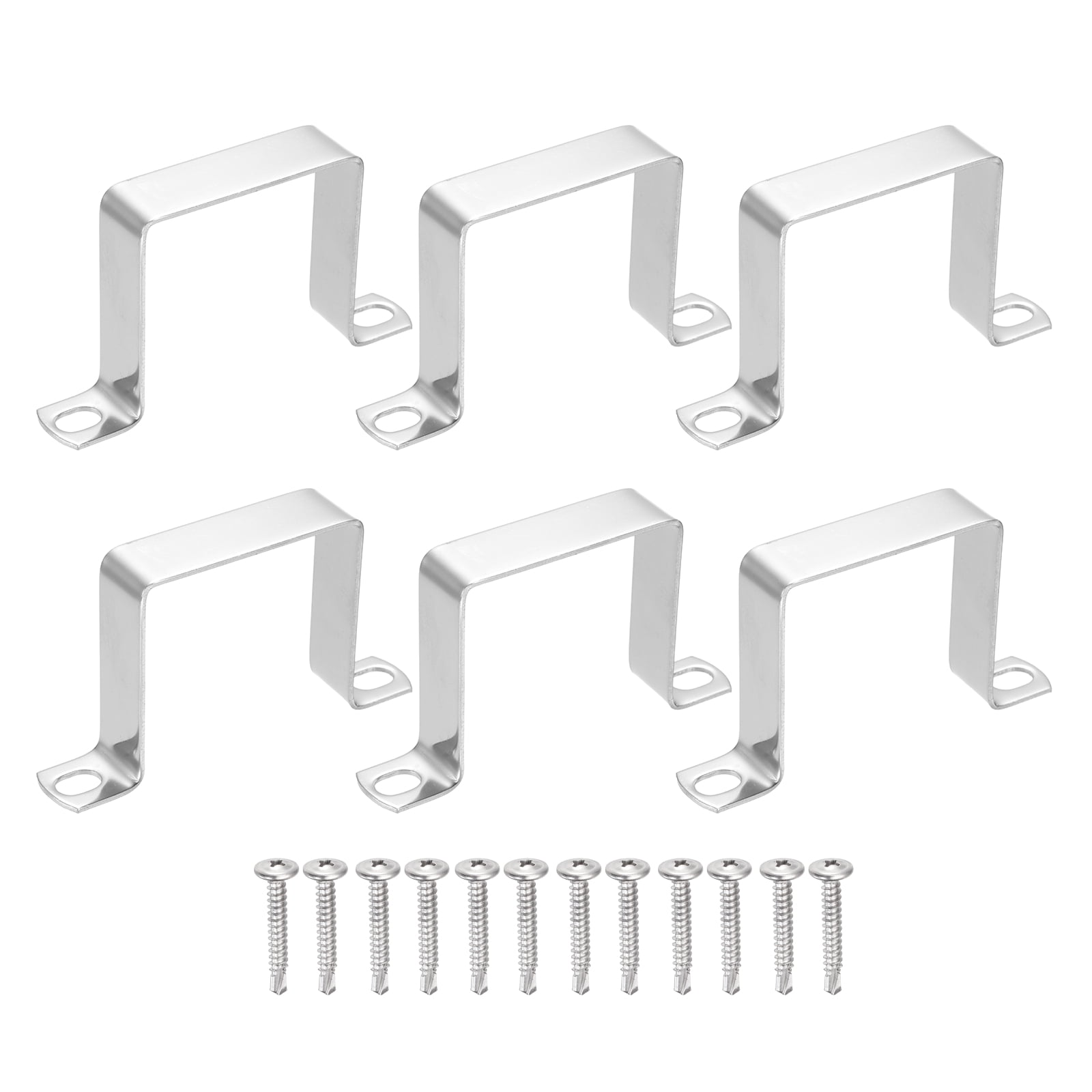 Uxcell 6Pcs U Shape Square Tube Clamp, 60x60mm U Shaped Bracket 304 Stainless Steel Square Strap Clamp with Phillips Head Self Drilling Screws for Pipes Door Closed Bar Holder Railings
