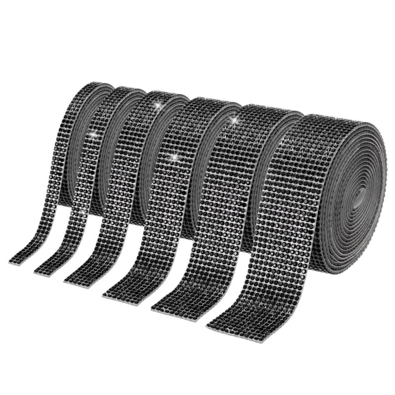 Uxcell 6Roll Rhinestone Ribbon, 0.26"/0.35"/0.53"/0.71"/0.87"/1.06" Self Adhesive Crystal Rhinestone Strips, 1yard Resin Bling Diamond Sticker for DIY Crafts Phone Decorations, Black