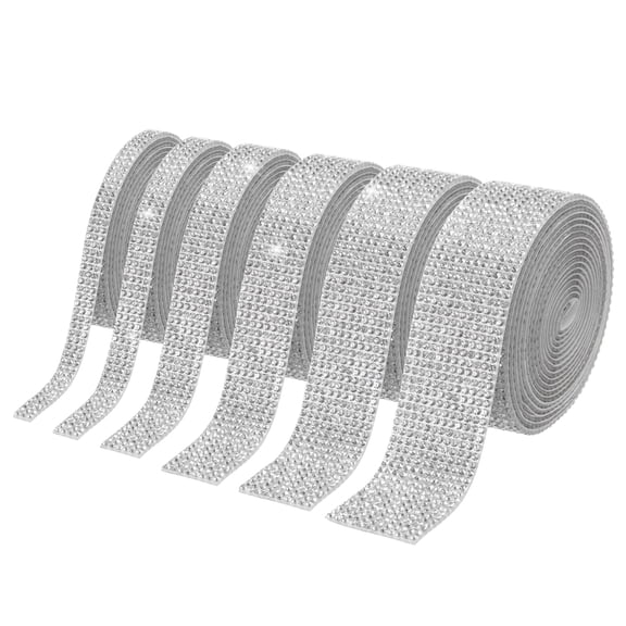 Uxcell 6Roll Rhinestone Ribbon, 0.26"/0.35"/0.53"/0.71"/0.87"/1.06" Self Adhesive Crystal Rhinestone Strips, 1yard Resin Bling Diamond Sticker for DIY Crafts Phone Decorations, Silver