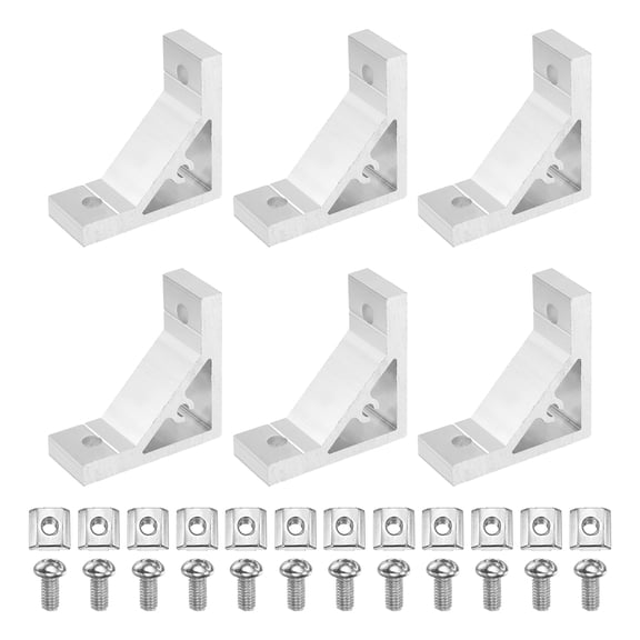 Uxcell 6Set 90 Degree Angle Corner Brackets, 3030 Series Aluminum Extrusion Profile Accessories, Corner Brace Joint Connectors with Mounting Screws and Nuts, Silver