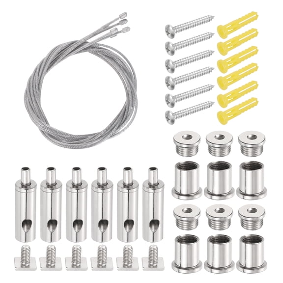 Uxcell 6Set Ceiling Hanging Wire Cable Kit, 1.6ft Bottom Adjust Adjustable Hanging Wire Rope Suspension with Square Mount Screw Kit for Pendant Chandelier Ceiling LED Panel Light, Chrome
