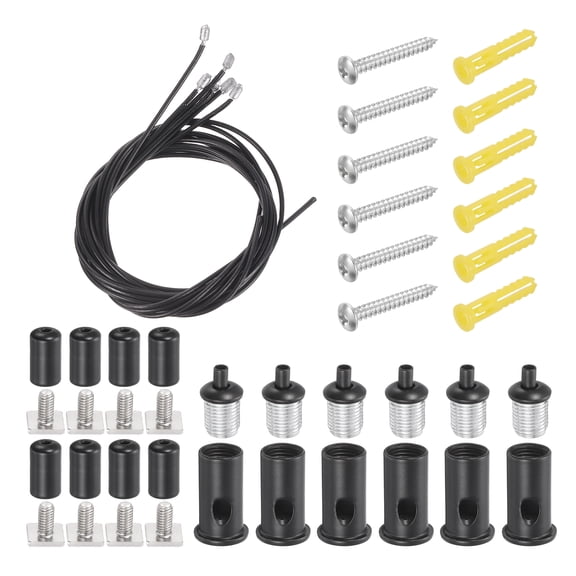 Uxcell 6Set Ceiling Hanging Wire Cable Kit, 1.6ft Top Adjust Adjustable Hanging Wire Rope Suspension with Square Mount Screw Kit for Pendant Chandelier Ceiling LED Panel Light, Black