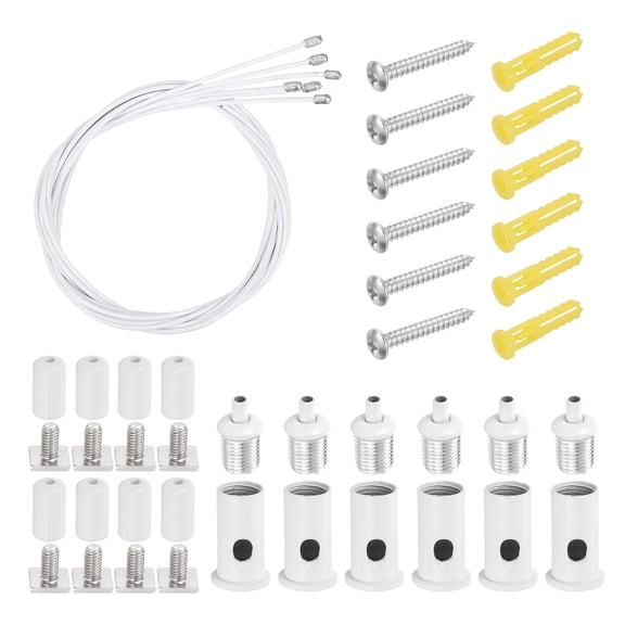 Uxcell 6Set Ceiling Hanging Wire Cable Kit, 1.6ft Top Adjust Adjustable Hanging Wire Rope Suspension with Square Mount Screw Kit for Pendant Chandelier Ceiling LED Panel Light, White