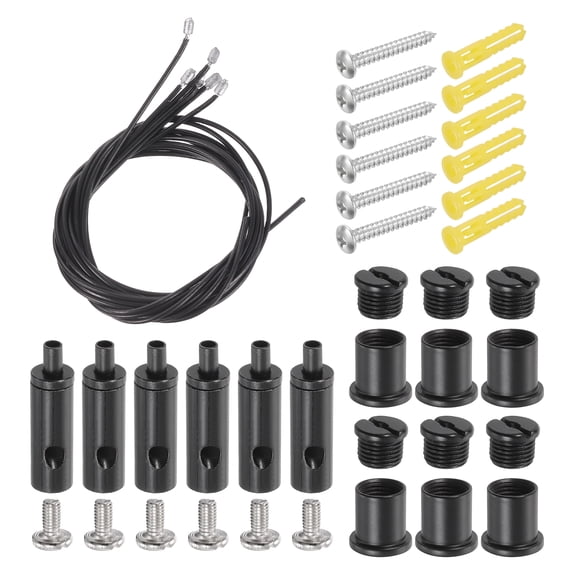 Uxcell 6Set Ceiling Hanging Wire Cable Kit, 2.6ft Bottom Adjust Adjustable Hanging Wire Rope Suspension with Slotted Mount Screw Kit for Pendant Chandelier Ceiling LED Panel Light, Black