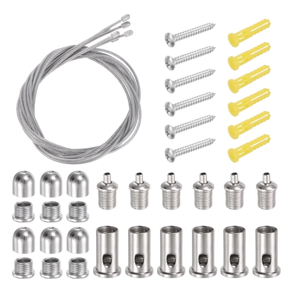 Uxcell 6Set Ceiling Hanging Wire Cable Kit, 2.6ft Top Adjust Adjustable Hanging Wire Rope Suspension with Mount Screw Kit for Pendant Chandelier Ceiling LED Panel Light, Chrome
