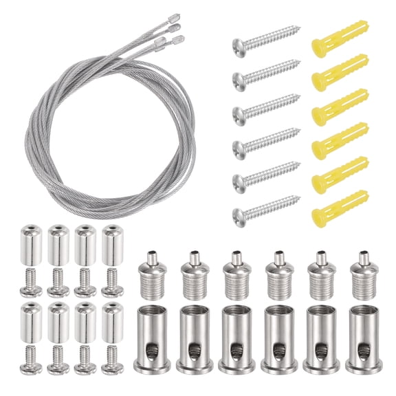 Uxcell 6Set Ceiling Hanging Wire Cable Kit, 2.6ft Top Adjust Adjustable Hanging Wire Rope Suspension with Slotted Mount Screw Kit for Pendant Chandelier Ceiling LED Panel Light, Chrome