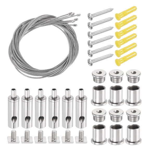 Uxcell 6Set Ceiling Hanging Wire Cable Kit, 3.3ft Bottom Adjust Adjustable Hanging Wire Rope Suspension with Square Mount Screw Kit for Pendant Chandelier Ceiling LED Panel Light, Chrome