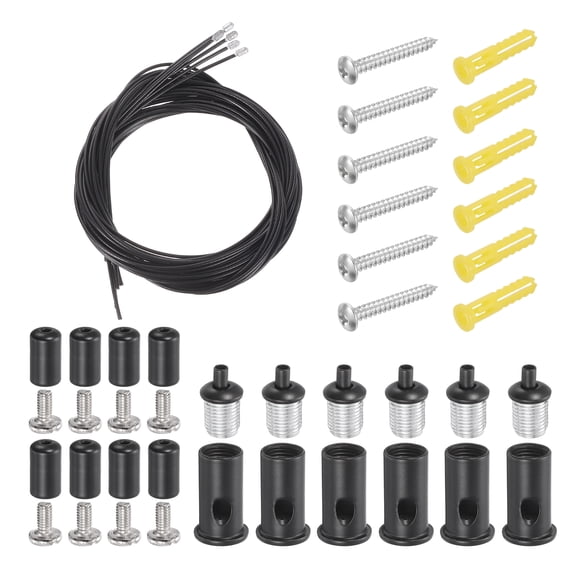 Uxcell 6Set Ceiling Hanging Wire Cable Kit, 3.3ft Top Adjust Adjustable Hanging Wire Rope Suspension with Slotted Mount Screw Kit for Pendant Chandelier Ceiling LED Panel Light, Black