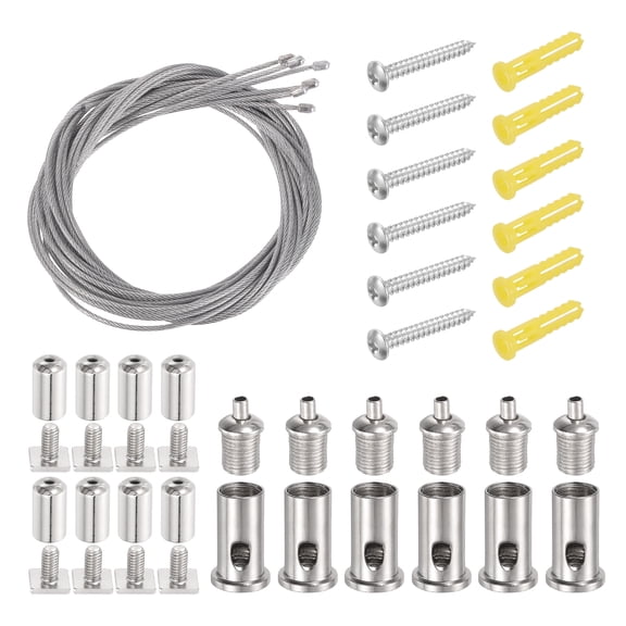 Uxcell 6Set Ceiling Hanging Wire Cable Kit, 3.3ft Top Adjust Adjustable Hanging Wire Rope Suspension with Square Mount Screw Kit for Pendant Chandelier Ceiling LED Panel Light, Chrome