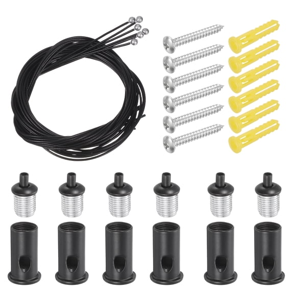 Uxcell 6Set Hexagon Garage Light Suspension Cables, 6.6ft Adjustable Ceiling Hanging Wire Cable Kit with Mount Screw Kit for Pendant Chandelier Ceiling Panel Hex Honeycomb Light, Black