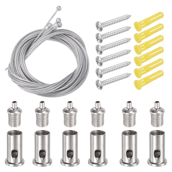 Uxcell 6Set Hexagon Garage Light Suspension Cables, 6.6ft Adjustable Ceiling Hanging Wire Cable Kit with Mount Screw Kit for Pendant Chandelier Ceiling Panel Hex Honeycomb Light, Chrome