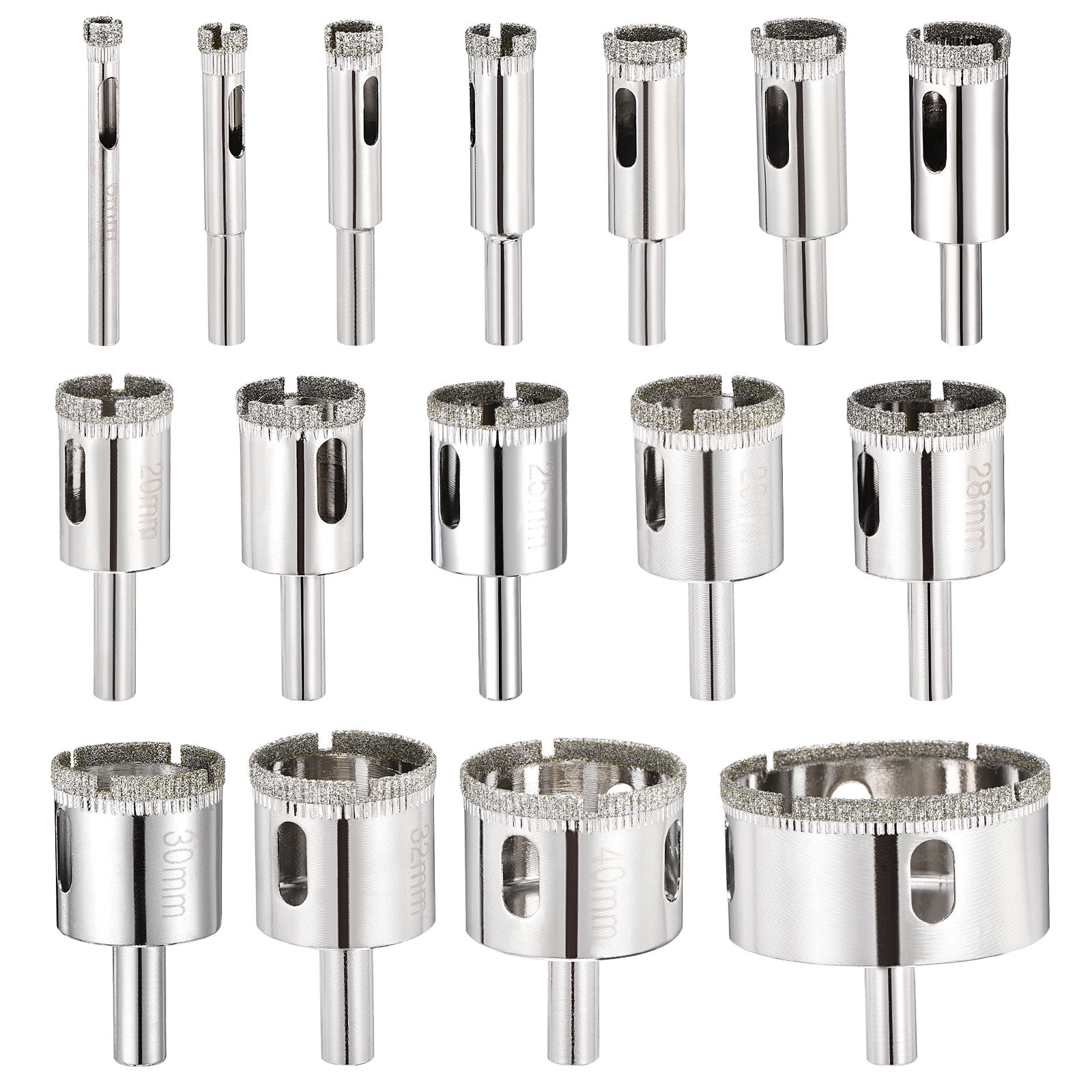 6-50mm Diamond Hole Saw Set, 15/64" - 2" Diamond Hollow Core Drill Bit Hole Cutters for Fiberglass Tile Ceramic - 16Pcs(50/60 Mesh)