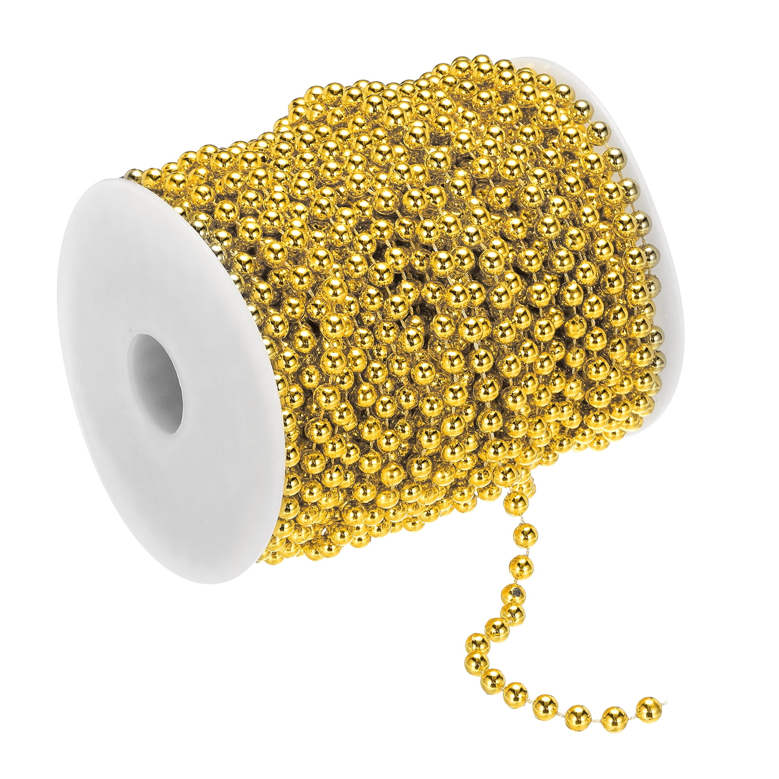 Uxcell 6mm 82Ft Pearl Beads Garland,Faux Pearl Strands Roll Spools for DIY,Gold