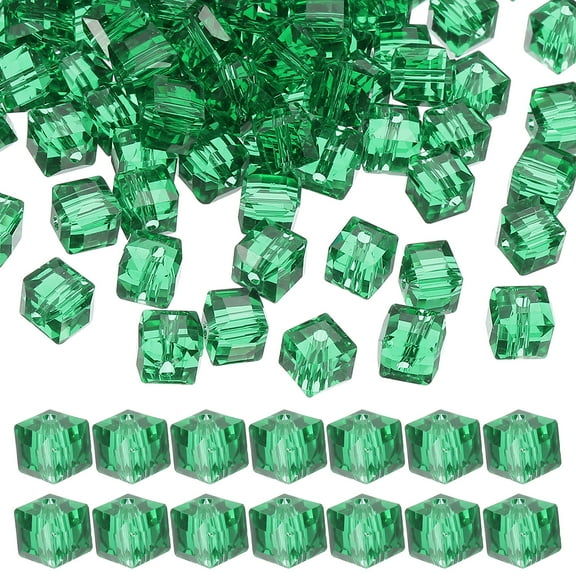 Uxcell 6mm Crystal Cube Beads, 100 Pcs Square Glass Beads Loose Spacer Beads, Dark Green