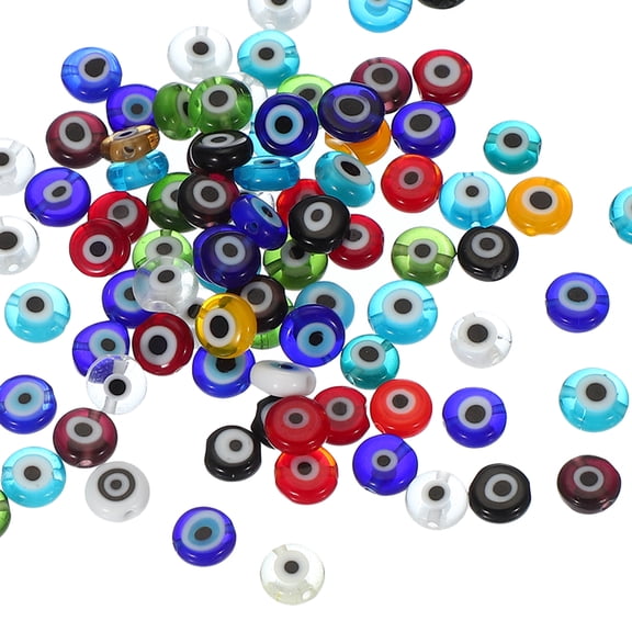 Uxcell 6mm Flat Evil Eye Beads, 100 Pcs Turkish Evil Eye Charm Round Shape Spacer Beads for DIY Art Craft Bracelet Necklace,Multicolored