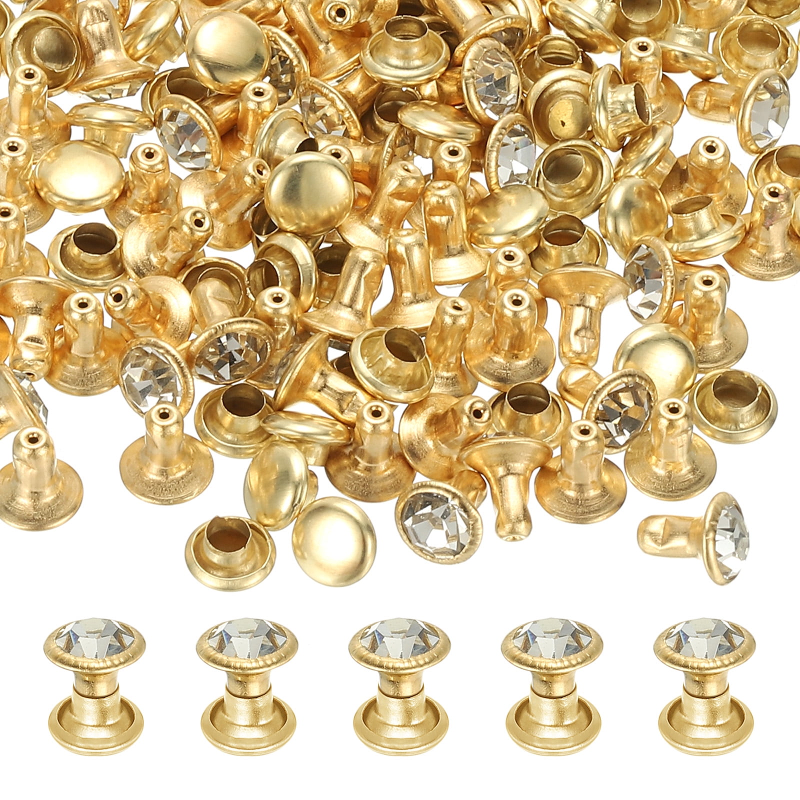 Uxcell 6mm Leather Rivets, 70 Sets Rhinestone Rivet Studs Double Cap ...