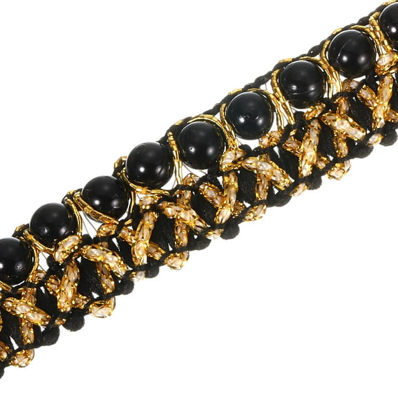 Uxcell 6mm OD 5 Yard Pearl Braided Lace Ribbon with Golden Fringe Trims, Black 5Pack