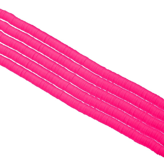 Uxcell 6mm Polymer Clay Beads Spacer, 1750Pcs 5 Strands Round Flat Handmade Bead Spacer, Rose Red