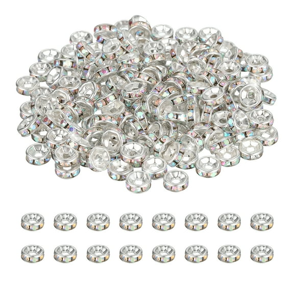 Uxcell 6mm Rondelle Spacer Bead, 200 Pcs Crystal Rhinestone Loose Bead Spacers for Jewelry Making, Silver/AB White