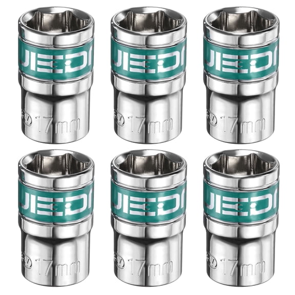 Uxcell 6pcs 1/2" Drive 6 Points Socket 17mm CR-V Metric Shallow Socket, Silver Green