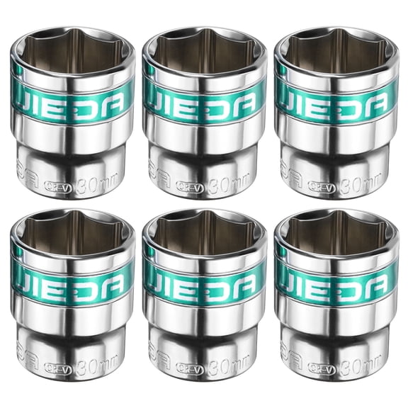 Uxcell 6pcs 1/2" Drive 6 Points Socket 30mm CR-V Metric Shallow Socket, Silver Green