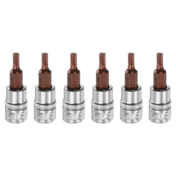 Uxcell 6pcs 1/8" Hex Bit Socket 1/4" Square Drive SAE Extension Impact Bit Power Nut Driver Set S2 & CR-V Steel Socket Ratchet Wrench Bits